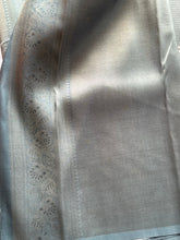 Banarasi Zari Checkered Saree with Kalamkari Border & Matching Butta Blouse