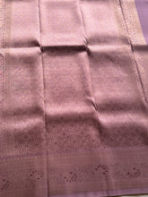 Banarasi Zari Checkered Saree with Kalamkari Border & Matching Butta Blouse – Dusty Mauve