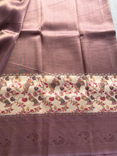 Banarasi Zari Checkered Saree with Kalamkari Border & Matching Butta Blouse – Dusty Mauve