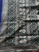 Royal Emerald Banarasi Semi Tussar Saree with Contrast Border & Zari Buttas