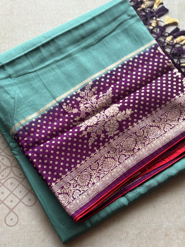Teal Blue & Royal Purple Banarasi Semi Tussar Silk Saree
