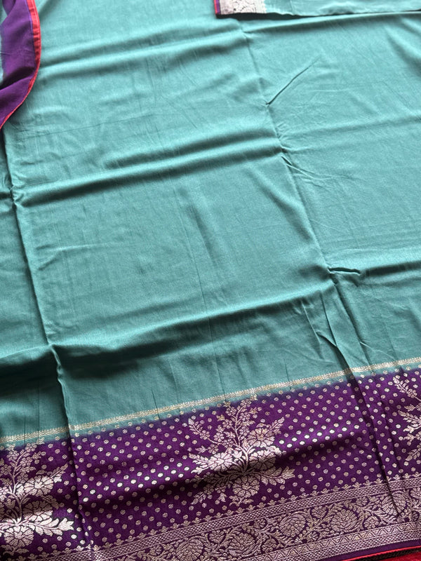 Teal Blue & Royal Purple Banarasi Semi Tussar Silk Saree