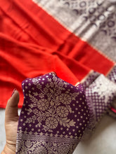 Vermilion Red & Royal Plum Banarasi Semi Tussar Saree with Rich Zari Weaving