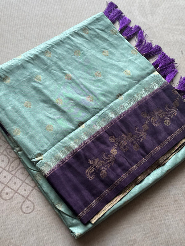 Light Blue & Royal Purple Banarasi Saree with Zari Buttas