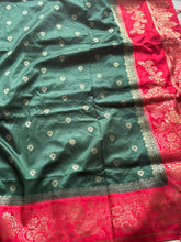 Green Banarasi Silk Saree with Zari Work and Contrasting Border