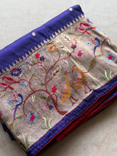 Sashtika - Royal Blue Chiniya Silk Saree with Paithani Bird & Floral Border