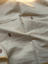 Tejas - Ivory linen saree with hand-embroidered floral & elephant buttas