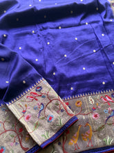 Sashtika - Royal Blue Chiniya Silk Saree with Paithani Bird & Floral Border