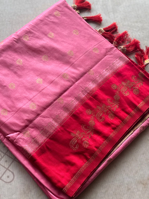 Pink Banarasi Silk Saree with Zari Work and Contrasting Border