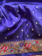 Sashtika - Royal Blue Chiniya Silk Saree with Paithani Bird & Floral Border