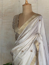 Rahasya - Ivory Tussar Silk Saree with Hand-Embroidered Buttas & Zari Border
