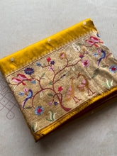 Sashtika - Mustard Yellow Chiniya Silk Saree with Paithani Bird & Floral Border