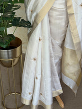 Rahasya - Ivory Tussar Silk Saree with Hand-Embroidered Buttas & Zari Border