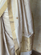 Rahasya - Ivory Tussar Silk Saree with Hand-Embroidered Buttas & Zari Border