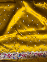 Sashtika - Mustard Yellow Chiniya Silk Saree with Paithani Bird & Floral Border