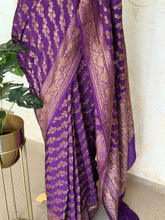 Royal Violet Banarasi Georgette Saree with Floral Zari Jaal & Ornate Woven Border