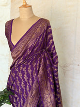Royal Violet Banarasi Georgette Saree with Floral Zari Jaal & Ornate Woven Border