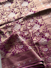 Pure Georgette Antique Banarasi Saree in Royal Wine with Floral Zari Weaving