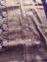 Pure Georgette Antique Banarasi Saree in Royal Wine with Floral Zari Weaving