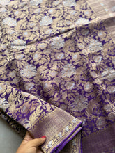 Pure Georgette Antique Banarasi Saree in Royal Wine with Floral Zari Weaving