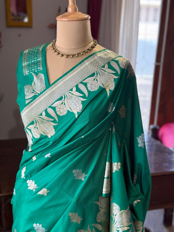 Pure Banarasi Katan Silk Saree – Aqua Green Shade