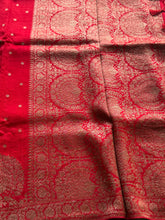 Pratya - Exquisite Red Crepe Silk Saree with Zari Buttas & Grand Peacock Pallu