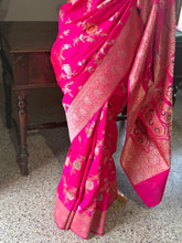 Banarasi Katan Silk Saree in Hot Pink with Zari Buttas