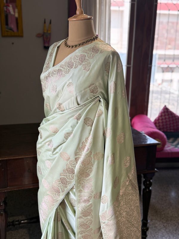 Pure Banarasi Katan Silk Saree – Mint Green