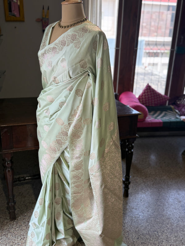 Pure Banarasi Katan Silk Saree – Mint Green