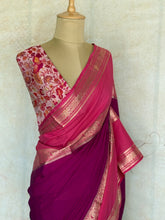 Mysore Crepe Silk Saree with Bentex Border & Contrast Blouse