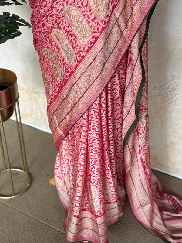 Pink Pashmina Dola Silk Saree with Intricate Paisley Weave