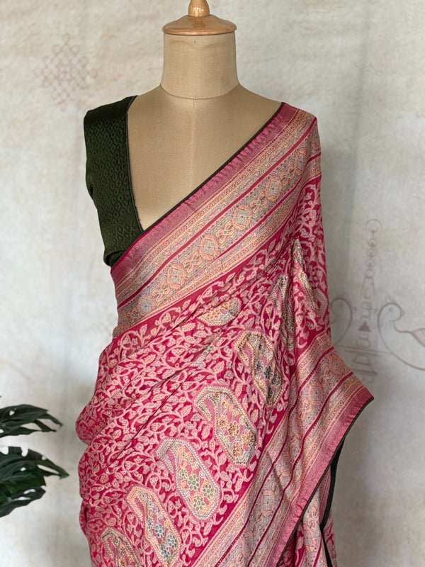 Pink Pashmina Dola Silk Saree with Intricate Paisley Weave