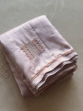 Pastel Jute Tussar Saree with Hand Embellishments & Minimal Border