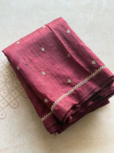 Handwoven Jute Tussar Silk Saree with All-Over Embellishments & Embroidered Blouse