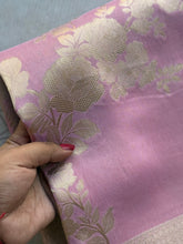 Vintage Rose Crepe Satin Saree with Gold Jaal & Floral Weaving