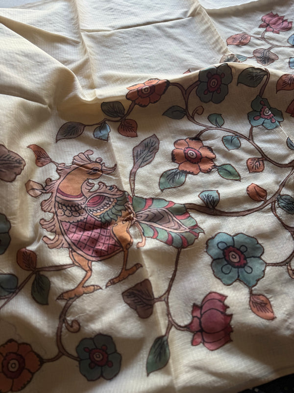 Ivory Kalamkari Applique Saree