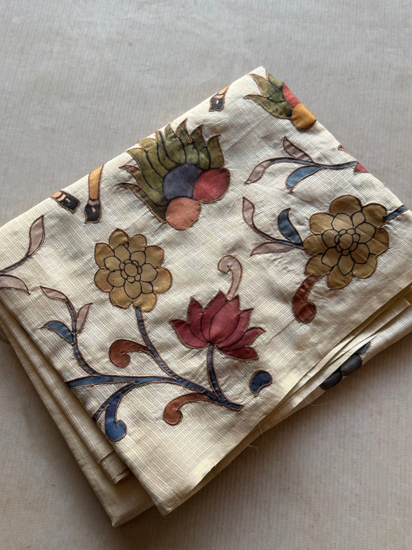 Ivory Kalamkari Applique Saree