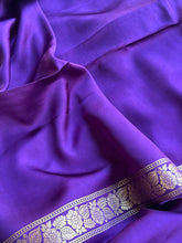 Royal Violet Crepe Satin Saree with Peacock Floral Buttas & Grand Zari Pallu
