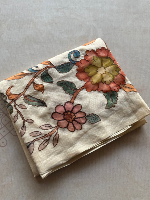 Ivory Kalamkari Applique Saree