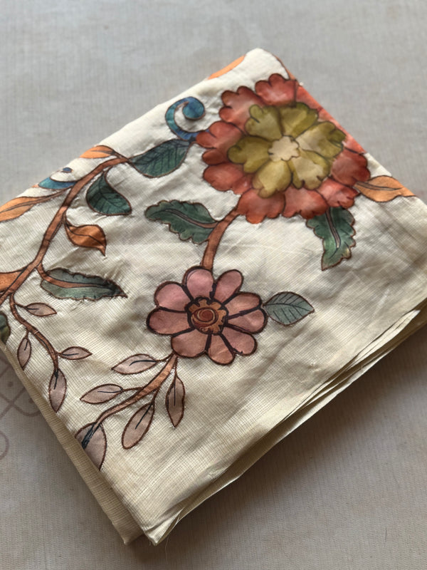 Ivory Kalamkari Applique Saree