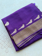 Royal Purple Crepe Satin Saree with Antique Gold Bird Motifs