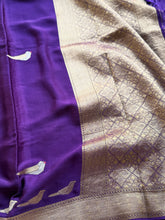 Royal Purple Crepe Satin Saree with Antique Gold Bird Motifs