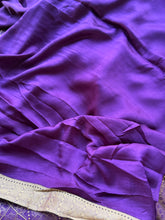 Royal Purple Crepe Satin Saree with Antique Gold Bird Motifs