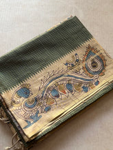 Tussar Silk Saree with Kalamkari Peacock & Ramar Pattabhishekam Pallu | Contrast Kalamkari Blouse