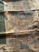 Tussar Silk Saree with Kalamkari Peacock & Ramar Pattabhishekam Pallu | Contrast Kalamkari Blouse