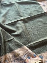 Tussar Silk Saree with Kalamkari Peacock & Ramar Pattabhishekam Pallu | Contrast Kalamkari Blouse