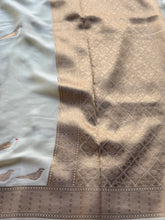 Ivory Crepe Satin Saree with Antique Gold Bird Motif