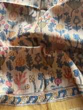 Tussar Silk Saree with Kalamkari Peacock & Ramar Pattabhishekam Pallu | Contrast Kalamkari Blouse