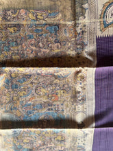 Tussar Silk Saree with Kalamkari Peacock & Ramar Pattabhishekam Pallu | Contrast Kalamkari Blouse