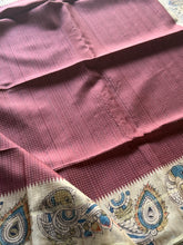 Tussar Silk Saree with Kalamkari Peacock & Ramar Pattabhishekam Pallu | Contrast Kalamkari Blouse